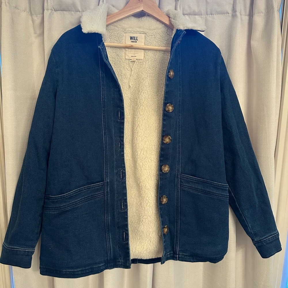 Sézane Denim Jacket with Shearling Lining